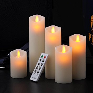 Ry-king 3" 4" 5" 6" 7" Set of 5 Classic Pillar Wax Flameless LED Candles with Timer & Remote Control, Batteries Included, Ivory Color