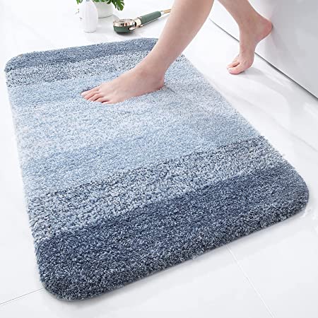 Olanly Luxury Bathroom Rug Mat, Extra Soft and Absorbent Microfiber Bath Rugs, Non-Slip Plush Shaggy Bath Carpet, Machine Wash Dry, Bath Mats for Bathroom Floor, Tub and Shower 20" x 32", Blue