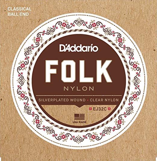 D'Addario EJ32C Folk Nylon Guitar Strings Ball End Silver Wound/Clear Nylon Trebles