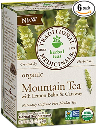 Traditional Medicinals Organic Mountain with Lemon Balm & Caraway Herbal Tea, 16 Count, (Pack of 6)