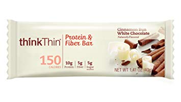 Protein & Fiber Bars by thinkThin - On The Go, Low Sugar, 10g Protein, 5g Fiber, Gluten Free, Non-GMO - Cinnamon Bun White Chocolate (10 Bars)