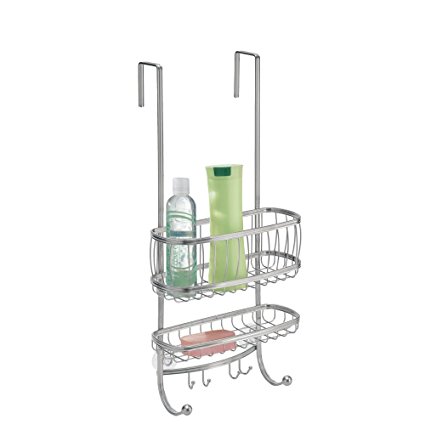 mDesign Elegant Stainless Steel Shower Caddy - Over The Door Shower Caddy with Suctions Cups for Extreme Stability - Shower Organiser - Silver