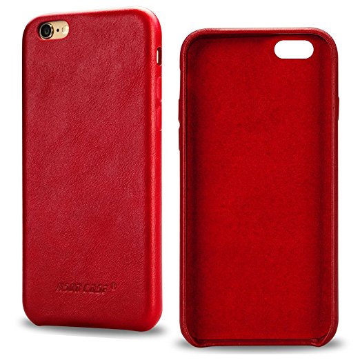 Jisoncase iPhone 6s Plus Case Genuine Leather Hard Back Case Slim Fit Protective Cover Snap on Case for iPhone 6 Plus/ 6s Plus [Red]- JS-I6U-01A30