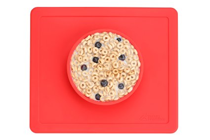 Modern Innovations Children's Silicone Placemat with Bowl, Red No Mess Kid's Placemats, All-In-One Toddler Placemat, Silicone Suction Bowl, No Mess Bowl, One Piece Baby Placemat with Bowl, BPA Free