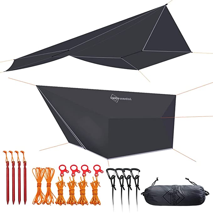 onewind Hammock Tarp Rainfly Ultralight Silnylon Camping Tarp Shelter Waterproof with Doors, Large Coverage 12'10' with Accessories Included