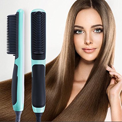 KINGDOMCARES Ionic Hair Straightener Brush Electric Ceramic Heating Straightening Brush Anti-Scald & Anti-Static Hair Brush for Frizzy Hair (Environment protecting , Fast Heating, Adjustable Temperature， LCD and Auto Lock)