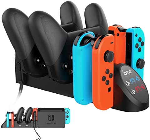 FastSnail Charging Dock for Nintendo Switch Pro Controllers and Joy Cons, Multifunction Charger Stand for Switch Controllers with 2 USB 2.0 Plug and 2 USB 2.0 Ports