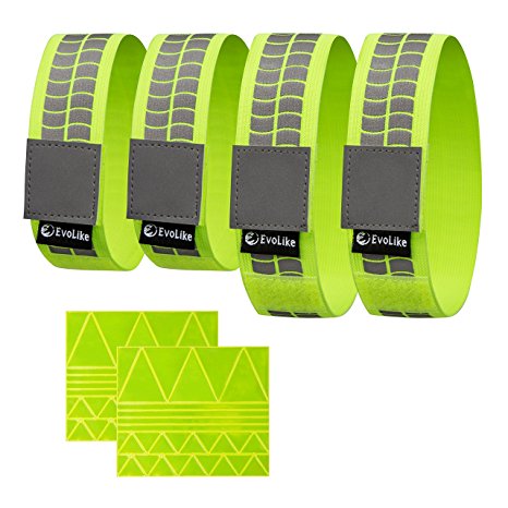 Premium EvoLike Reflective Wristbands / Belt / Armbands / Ankle Bands (4 pack / 2 Pairs   60 pcs Free Reflection Stickers Included)