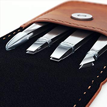 Professional Tweezers Set - 4 Piece Precision Stainless Steel Eyebrow Tweezer Kit with PU leather travel case - Perfect for Facial Hair, Splinters, Ingrown Hairs, Ticks, Blackheads and Eyebrows