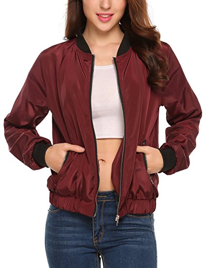 Beyove Women's Bomber Jacket Solid Biker Quilted Lightweight Coat