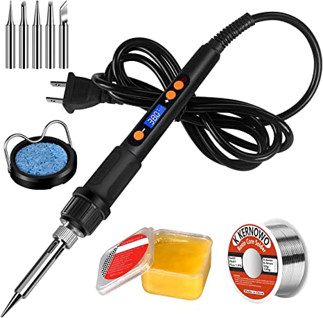 Soldering Iron Kit, 100W LCD Digital Soldering Gun, Portable Solder Iron with Adjustable Temperature Controlled and Fast Heating Ceramic Thermostatic Design, On/Off Switch, 9pcs Soldering Kit(New Digital Black)