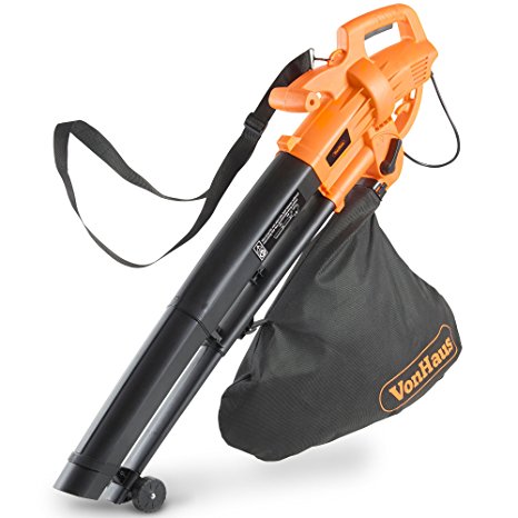 VonHaus 3 in 1 Leaf Blower, Garden Vacuum & Mulcher - 2600W - Large 35 Litre Collection Bag, 10:1 Shredding Ratio, Automatic Mulching Compacts Leaves in Bag with 10m Cable