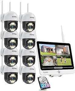 ZOSI 2K 8CH WiFi Security Camera System with 12.5in LCD Monitor & 2TB HDD, Smart Human Detection, 2 Way Audio, Night Vision, 8pcs 3MP Outdoor Indoor Home Wireless Pan/Tilt Cameras, 24/7 Recording