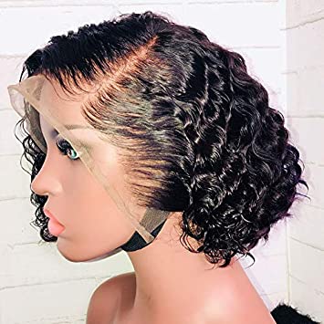 13x6 Short Wig Curly Brazilian Remy Hair 130% Lace Front Wigs Human Hair Wigs Glueless with Baby Hair (8 inch, Lace Front Wig)
