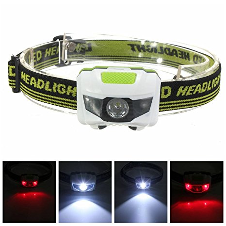 OUTERDO Headlamp 4 Modes Headlight (White lights/ Red Lights and SOS) Mini R3 2LED Super Bright Waterproof Flashlight Great for Reading Running, Hiking, Camping, Kids and More (Batteries NOT Included)