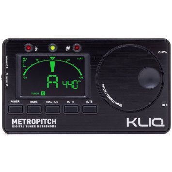KLIQ MetroPitch - Metronome Tuner for All Instruments - with Guitar Bass Violin Ukulele and Chromatic Tuning Modes - Tone Generator - Carrying Pouch Included Black