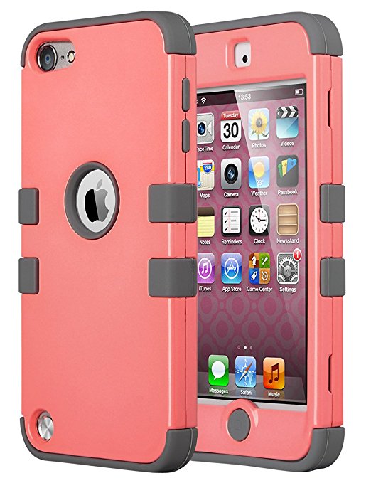 iPod Touch 6 Case,iPod Touch 5 Case,ULAK 3in1 Anti Slip iPod Touch Case Hybrid with Soft Flexible Inner Silicone Skin Protective Case Cover for Apple iPod Touch 5 6th Generation(Coraly Pink   Gray)