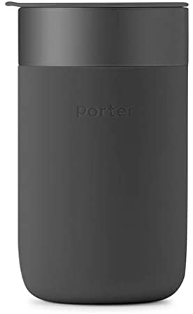 W&P Porter Ceramic Mug w/ Protective Silicone Sleeve, Charcoal 16 Ounces | On-The-Go | No Seal Tight | Reusable Cup for Coffee or Tea | Portable | Dishwasher Safe