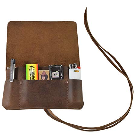 Hide & Drink, Rustic Leather Tobacco Pouch, Smoking and Field Notes Case Handmade Includes 101 Year Warranty :: Bourbon Brown
