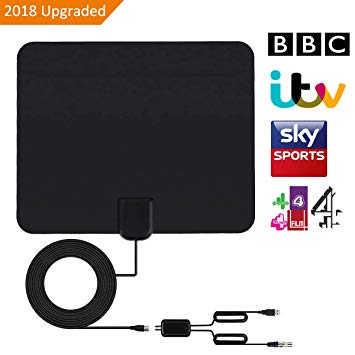 TV Aerial, Si-maker [Newest Version] Indoor Freeview TV Aerial, 60  Miles Range Amplified Digital TV Antenna with 13.1 FT High Performance Coaxial Cable 1080P VHF/UHF/FM Stronger Reception