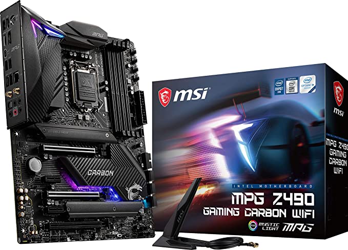 MSI MPG Z490 Gaming Carbon WiFi Gaming Motherboard (ATX, 10th Gen Intel Core, LGA 1200 Socket, DDR4, SLI/CF, Dual M.2 Slots, USB 3.2 Gen 2, Wi-Fi 6, DP/HDMI, Mystic Light RGB)