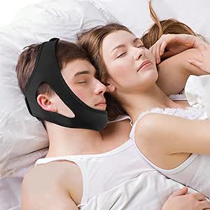 Anti Snore Chin Strap for CPAP Users, Chin Strap for Sleeping, Adjustable and Breathable Anti Snoring Devices, Chin Strap for Men and Women to Stop Snoring, Skin-Friendly Comfortable Sleeping - Black