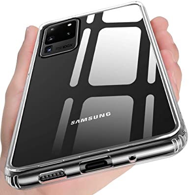 Galaxy S20 Ultra Case,9H Tempered-Glass Back [Scratch Resistant] Hybrid Crystal Clear Covers with Soft TPU Bumper Slim Fit Thin Protective Phone Case for Samsung Galaxy S20 Ultra 6.9 inch/5G - Clear