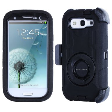 S3 Case, Galaxy S3 Case, BENTOBEN Hybrid Dual Layer Combo Armor Heavy Duty Rugged Protective S3 Case with Built-in Rotating Kickstand Swivel Belt Clip Holster for Samsung Galaxy S3,Black