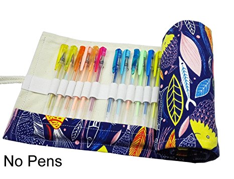 Hz.Codelo Canvas 60 Gel Ink Pens Wrap Roll Case , Travel Pen Colored Pencils Organizer Pouch Holder for Ultra Fine Permanent Markers, Multi-purpose (PENS ARE NOT INCLUDED)-Fishzoo