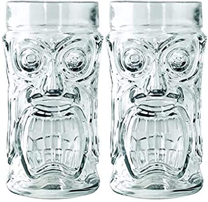 AMZ Empire Screaming Tiki Glasses 16 oz Cooler Glass, 2 Pieces, Modern Bar Party Set With Picks