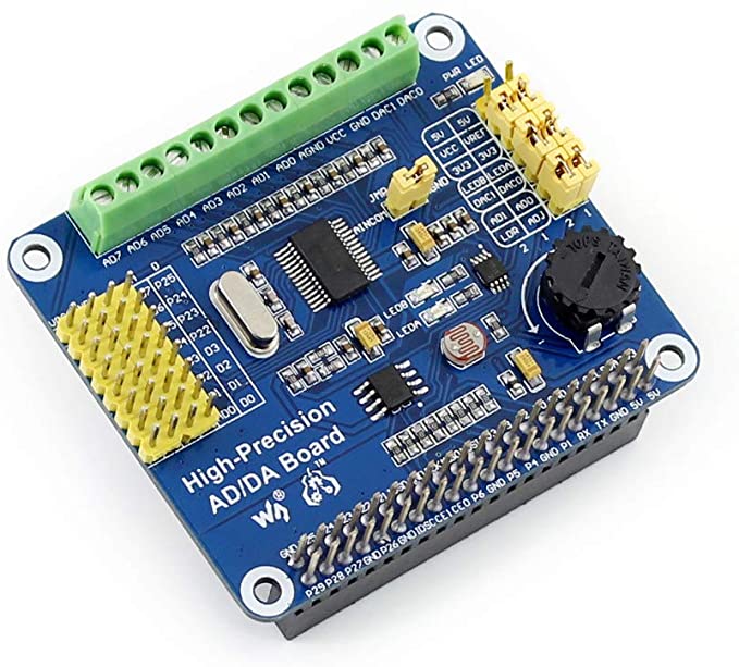 Waveshare High-Precision AD/DA Expansion Sheild Board for Raspberry Pi Allows to Add High-Precision AD/DA Functions to the Raspberry Pi Onboard ADS1256 DAC8532 Sensor Interface