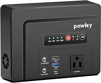 Powkey Portable Power Station 100W/97.68Wh Camping Portable Generator Laptop Power Bank with AC Outlet 26400mAh Fast Charging Battery Pack with PD65W USB C Power Supply for Outdoor Camping Home Backup