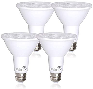 4 Pack Bioluz LED PAR30 LED Bulb, 12w Dimmable Flood Light Bulb, 100w Halogen Bulb Replacement, 850 Lumen 3000K Indoor/Outdoor UL Listed