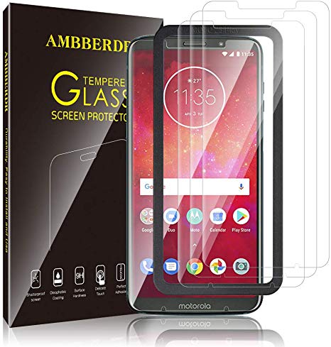 AMBBERDR [3-Pack] Screen Protector for Moto Z3 / Moto Z3 Play Tempered Glass Case-Friendly Premium HD Clarity Protective Protector with Lifetime Replacement Warranty