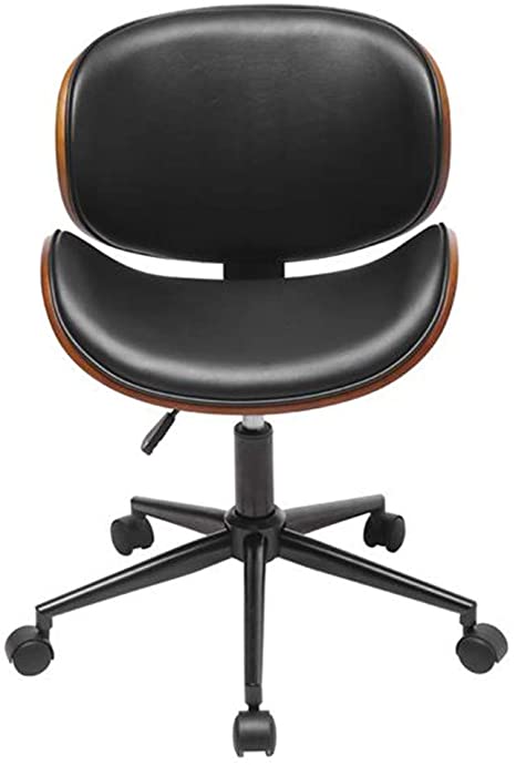 Shamdon Home Collection Mid-Century Office Desk Chair Adjustable Leather Chrome Base Bent Plywoodm,Swivel Task Office Chair, Black