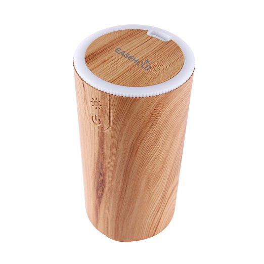 Easehold Travel Size USB Essential Oil Diffuser 50ml Mini Humidifier Air Purifiers Home Office Car Use Cool Mist 7 Led Lights Wood Grain (Yellow)