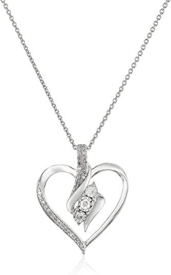 Amazon Collection Diamond 3 Stone Pendant Necklace (1/4 cttw), 18"