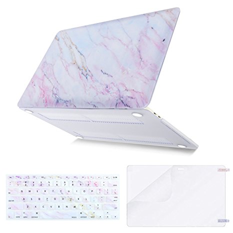 Mosiso MacBook Pro 13 Case 2017 & 2016 Release A1706 / A1708, Plastic Pattern Hard Case Shell with Keyboard Cover with Screen Protector for Newest MacBook Pro 13 Inch, Pink Marble