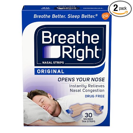 Breathe Right Original Tan Nasal Strips - 30 Count Boxes (Pack of 2) - Small/Medium