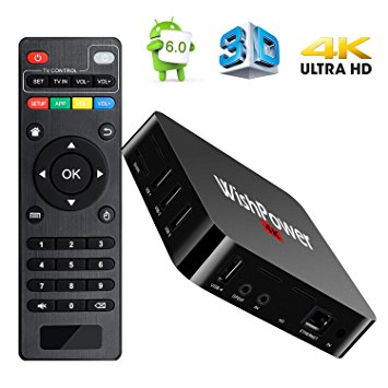 Android TV BOX, Wishpower New Amlogic S905X Smart TV Box Android 5.1 Quad Core 1G/8G UHD 4K Streaming Media Player TV Box with WiFi, HDMI, DLNA