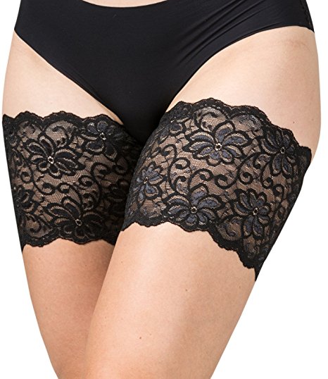 Bandelettes Dolce Elastic Lace Thigh Bands, Prevent Rubbing and Chafing, Black Size E (73-76 cm/29”- 30”)