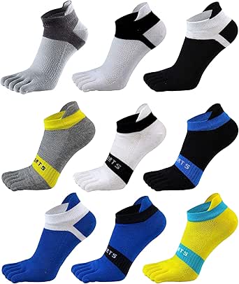 Men Toe Socks No Show Cotton Low Cut Athletic Running 5 Finger Wicking 9 Pack