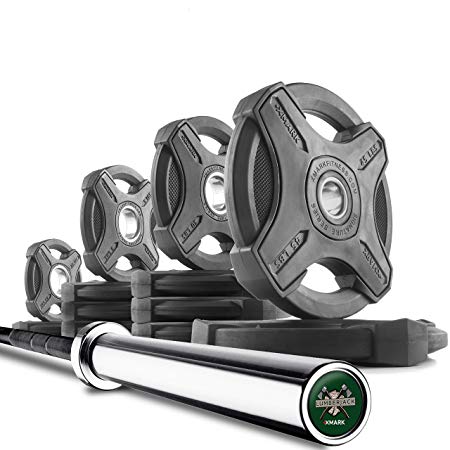 XMark Lumberjack 7' Olympic Bar, Olympic Bar Only or Optional XMark Texas Star, Signature or TRI-Grip Olympic Plate Weight Sets, 155 lb, 185 lb, 205 lb, 255 lb. or 365 lb. Olympic Weight Sets