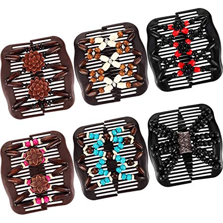 Boao 6 Pieces Beads Hair Combs Magic Elastic Hair Clips Stretchy Hair Comb Double Clips for Women Girls Hair Accessory (10.5 x 9.2 cm, Color Set 2)