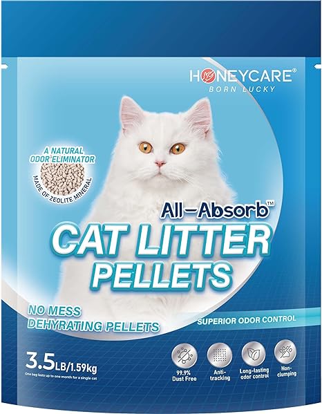 Honeycare All-Absorb Cat Litter Pellets, Zeolite, Long-Lasting Odor Control Non-climping Litter, 14 Lbs Pack