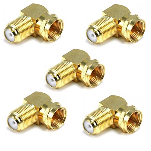 Wideskall 5 Pieces Gold Plated 90 Degree Right Angle F-Type Coaxial Connecto...