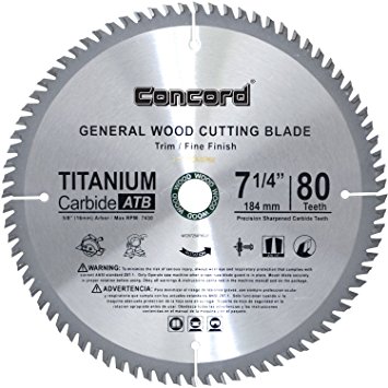 Concord Blades WCB0725T080HP 7-1/4-Inch 80 Teeth TCT General Purpose Hard & Soft Wood Saw Blade