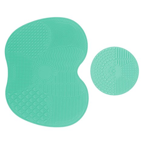 Makeup Brush Cleaning Mat, Makeup Brush Cleaner Pad Cosmetic Brush Cleaning Mat Portable Washing Tool Scrubber Suction Cup (Green)