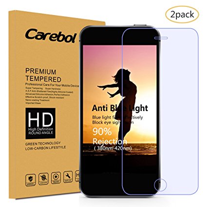 Carebol Anti-Blue Light Premium Tempered Glass Screen Protector for iPhone SE/iPhone5/iPhone5S/iPhone5C [Eye Protect],Explosion-proof screen,High Definition(Pack of 2)