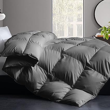 Cosybay Cotton Quilted Grey Feather Comforter Filled with Feather & Down –Machine Washable - All Season Duvet Insert or Stand-Alone – Full Size (82*86Inch)